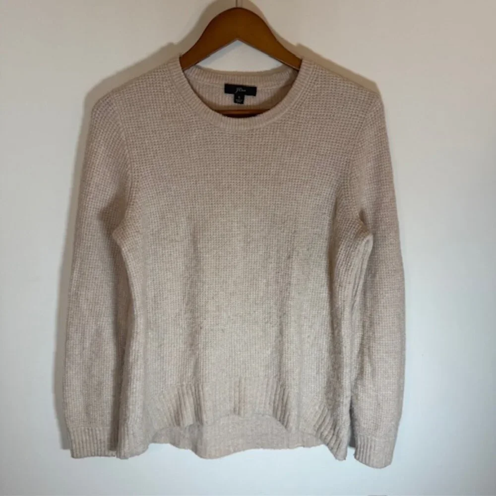 J. Crew Handknit Merino Wool Cream Sweater Cable Knit Sz S Preppy Minimalist